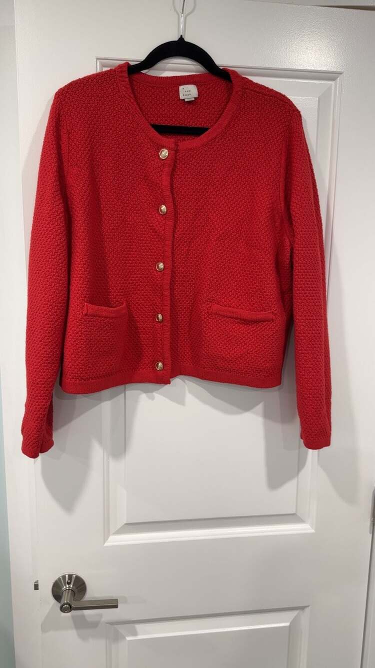 A New Day Women's Red Textured Knit Cardigan Sweater with Gold Buttons Size XXL